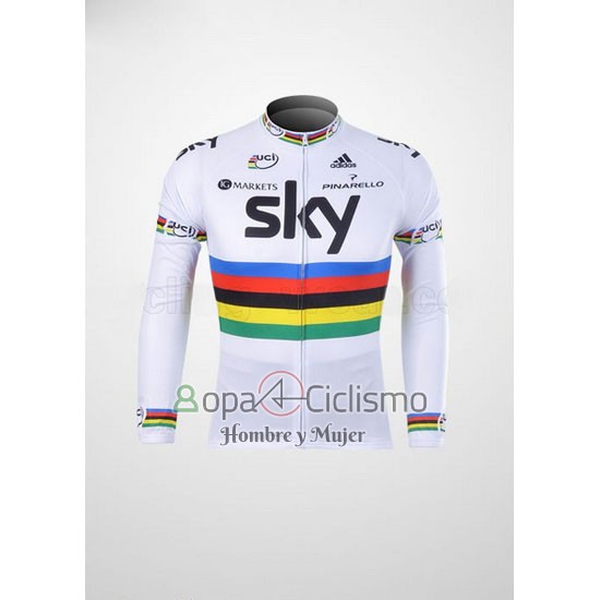 Sky UCI Mondo Campione Ropa Ciclismo Culotte Largo 2012 Hombre Mangas Largas Negro y Blanco